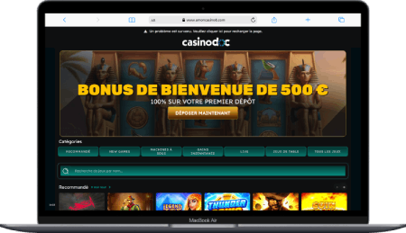 Interface de Amon Casino sur ordinateur