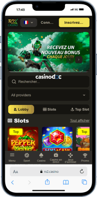 Interface de RX Casino sur mobile