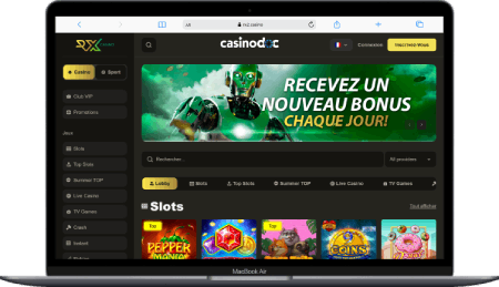 Interface de RX Casino sur ordinateur