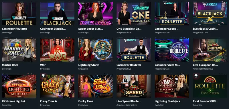 Live casino en crypto Casinozer - jeux de table