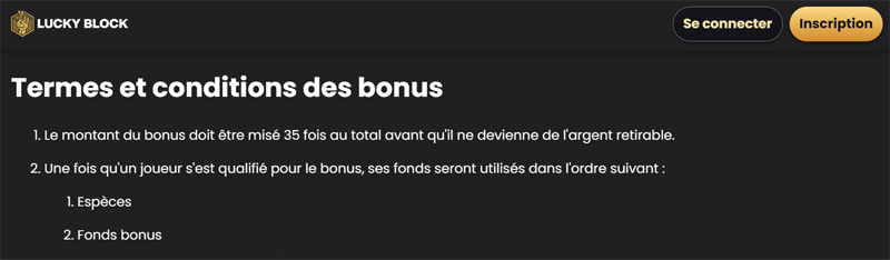Conditions de bonus Lucky Block - aperçu des termes applicables 