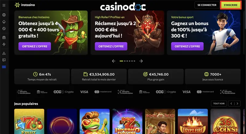 rendez vous sur le site d'Instasino
