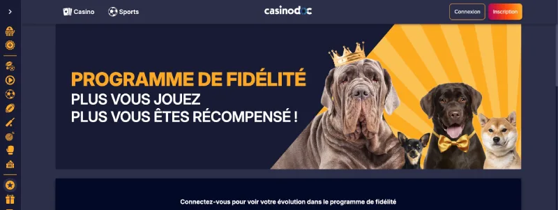 Capture d'écran programme VIP PuppyBet