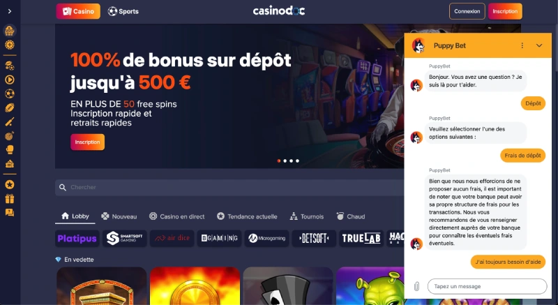 Echange avec le service client de PuppyBet