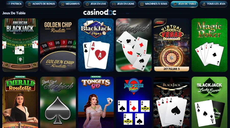 jeux de table sur millioner casino