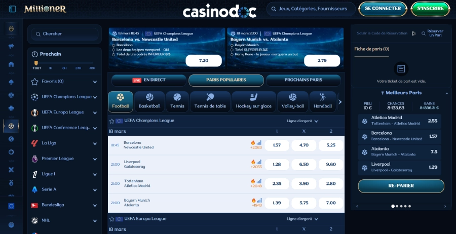 paris sportifs sur millioner casino