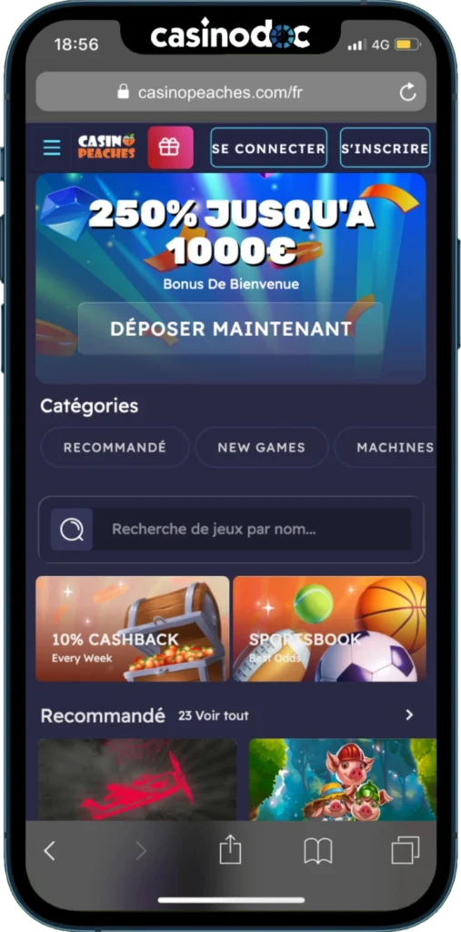 Peaches casino sur mobile