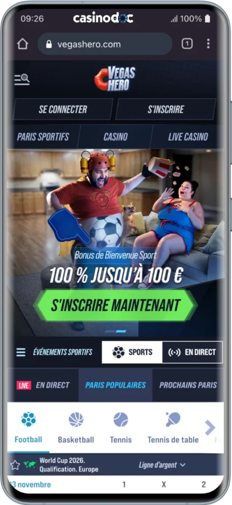 Version mobile Vegas Hero