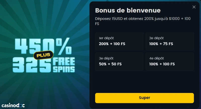 capture decran bonus bienvenue snatch