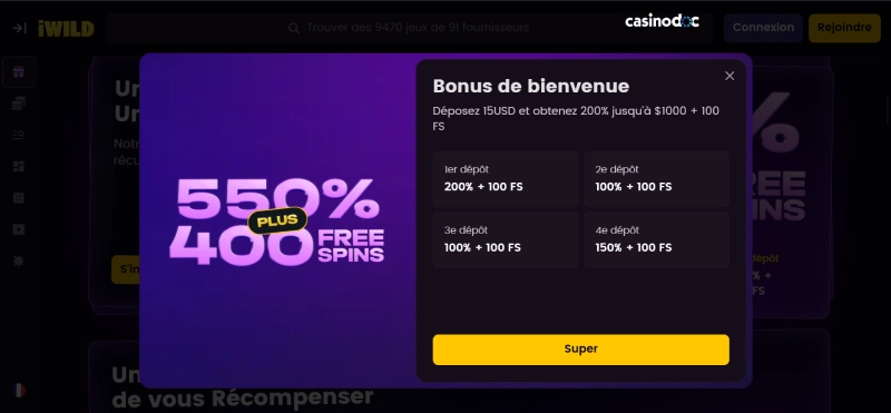 bonus de bienvenue iWild