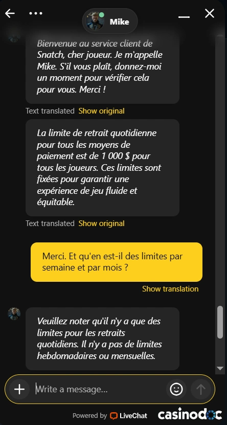 Service client Snatch