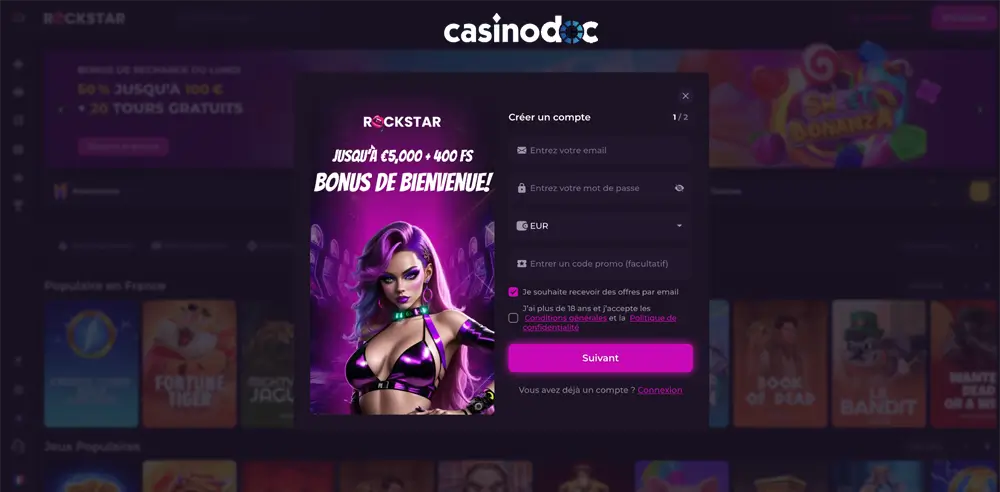 inscription étape 3 rockstar casino