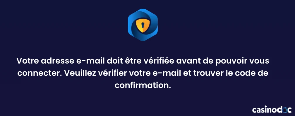Inscription Spin Dynasty étape 3 : vérification e-mail