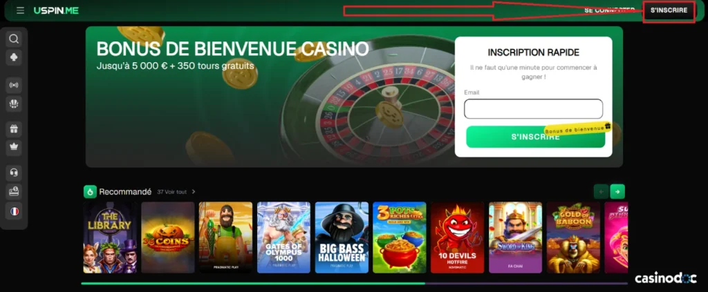 inscription uspin casino étape 2