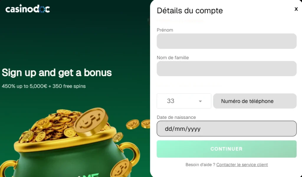 inscription uspin casino étape 5
