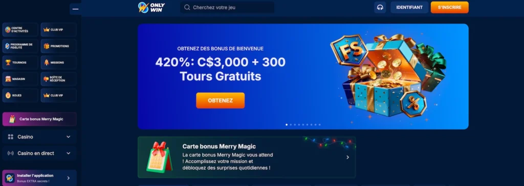 bonus de bienvenue onlywin canada