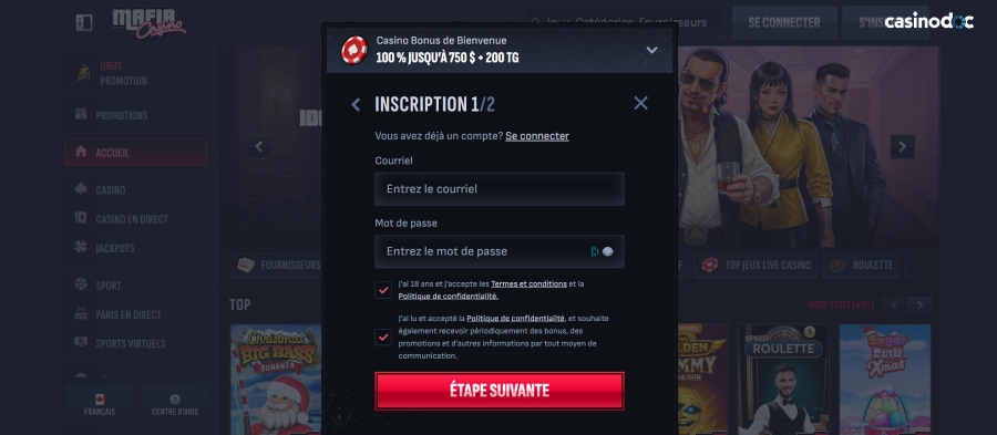 Etape 3 inscription sur un casino en ligne canadien