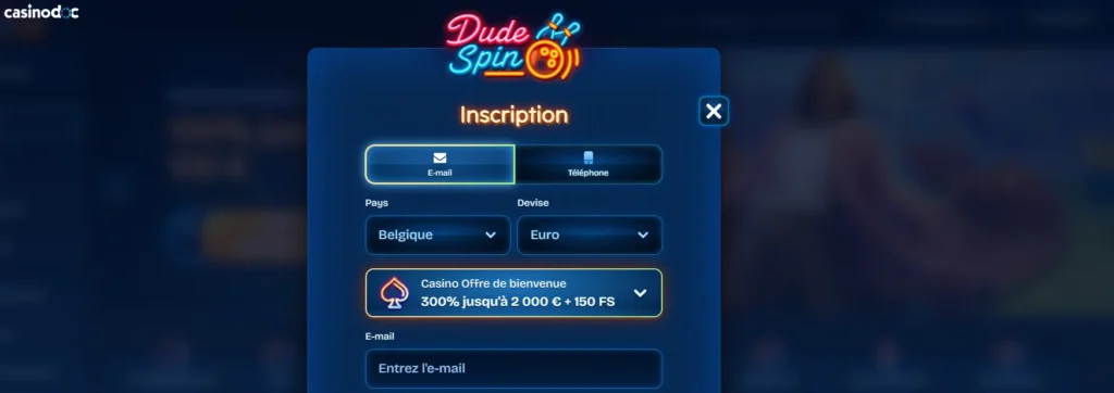 inscription sur dudespin étape 2