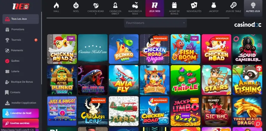 capture d'écran des mini jeux sur 1Red Casino