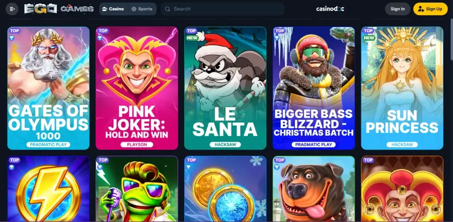 capture d'écran des machines à sous sur Ego Games