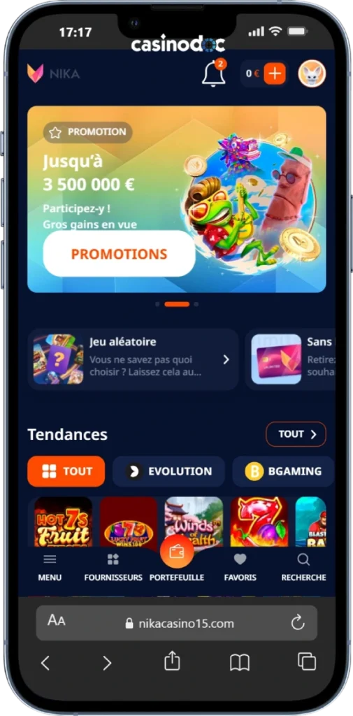 Nika Casino sur mobile