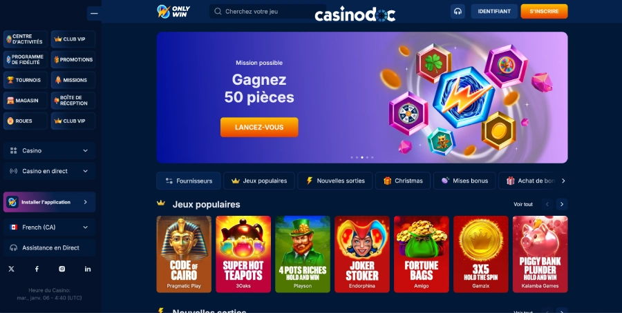 OnlyWin bonus 200% 1er dépôt