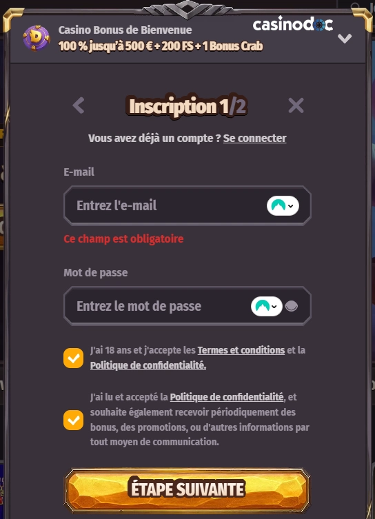 choix des identifiants dragonia casino