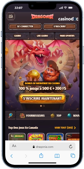 interface mobile dragonia casino