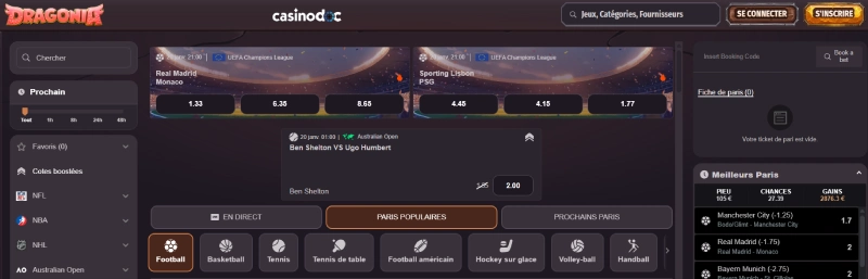 section paris sportifs dragonia casino