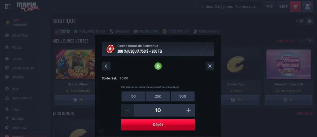 confirmer dépôt 10 dollars