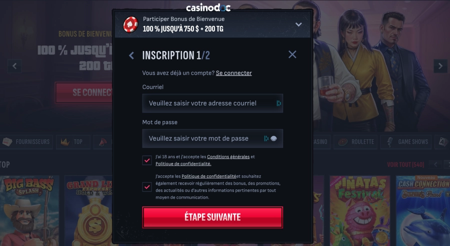 mafia casino ca inscription étape3