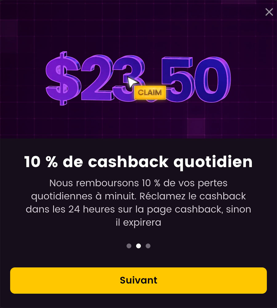 10% de cashback quotidien