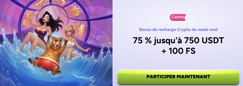 Code promo bonus de recharge crypto du weekend sur Spinbara