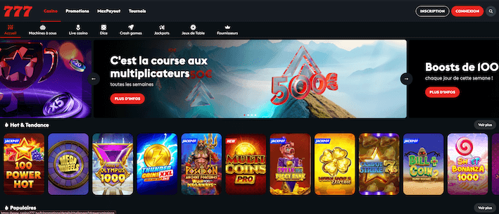 Page d'accueil de Casino777