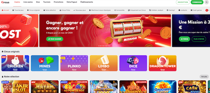page d'accueil de Circus Casino