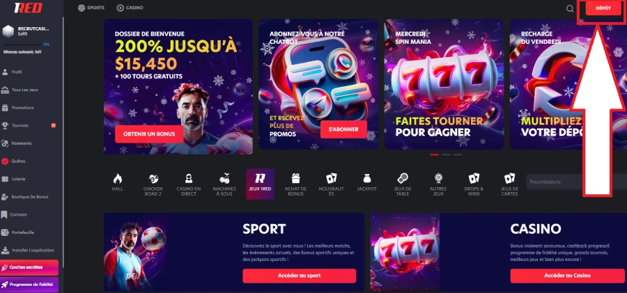 Dépôt avec Amex sur casino étape 1