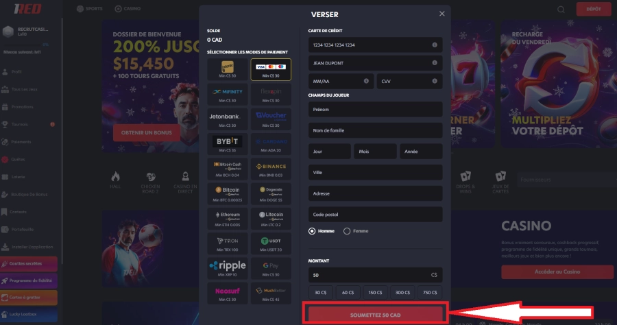 Dépôt avec Amex sur casino étape 4