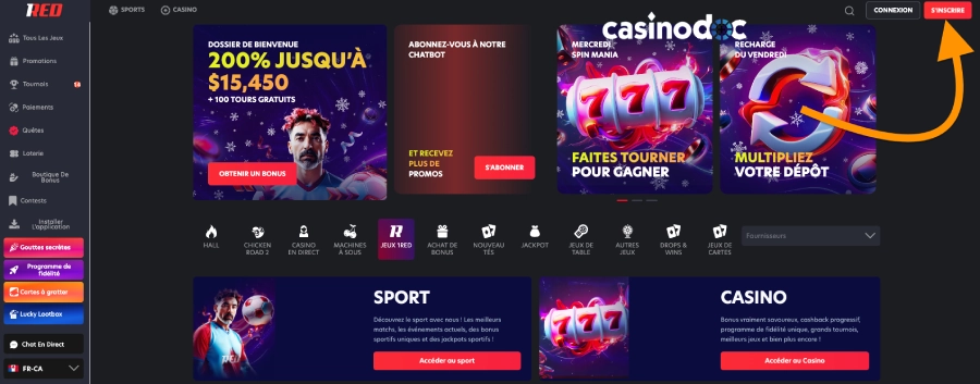 Inscription 1Red Casino étape 1