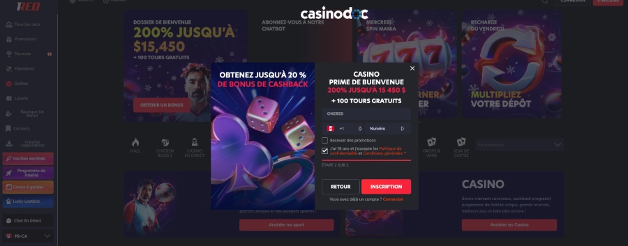 Inscription 1Red Casino étape 3