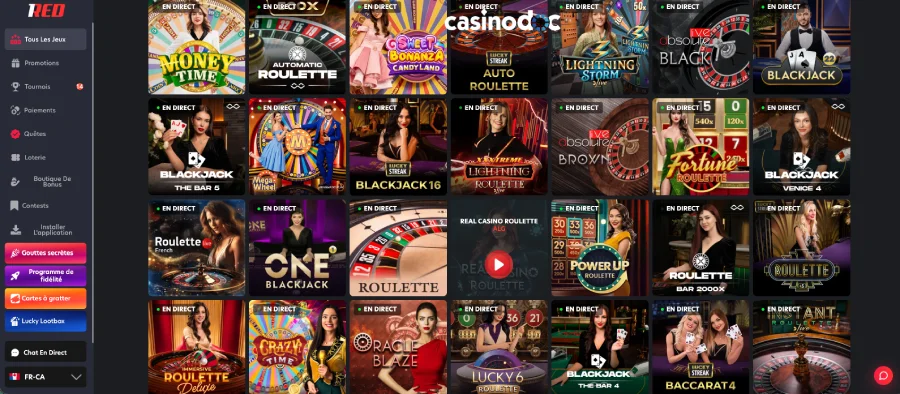 Jeux de casino en direct sur 1Red