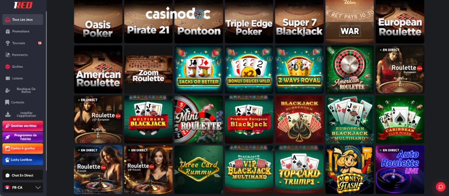 Jeux de table sur 1Red