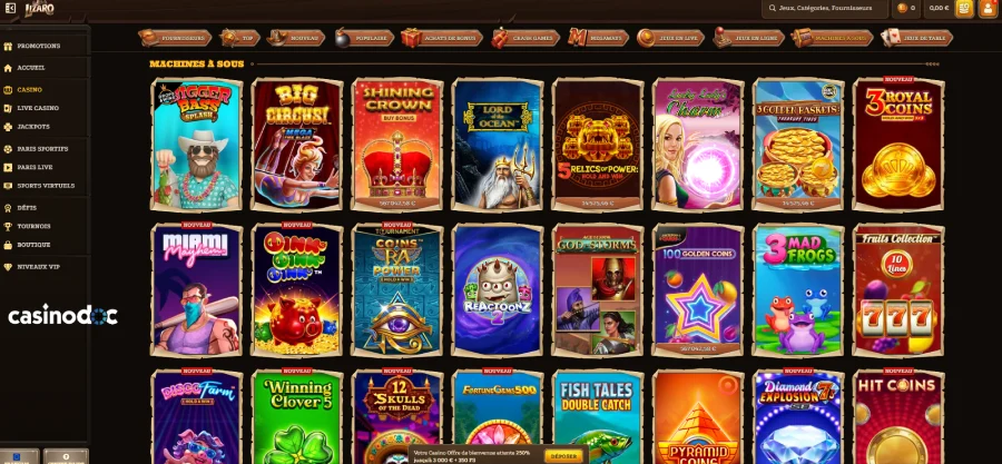 Machines à sous et Jackpot sur Lizaro casino