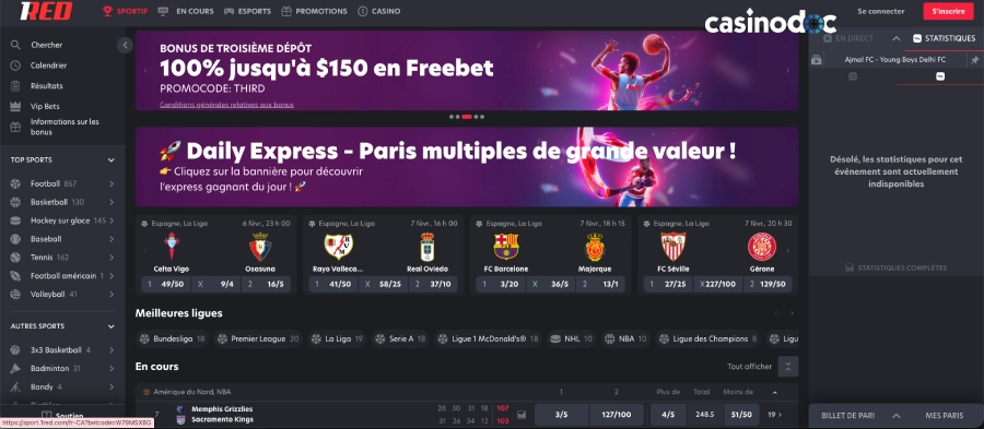 Paris sportifs sur 1Red
