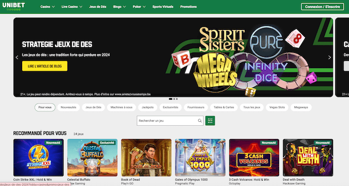 page du casino belge unibet