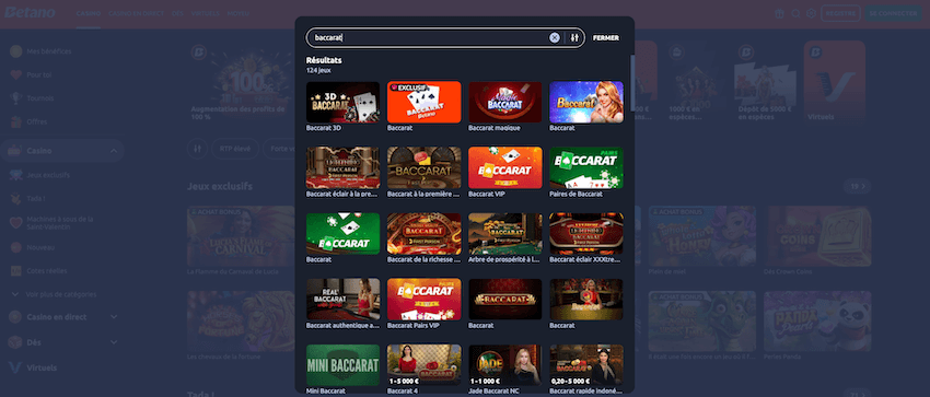 jeux de baccarat sur le casino belge betano