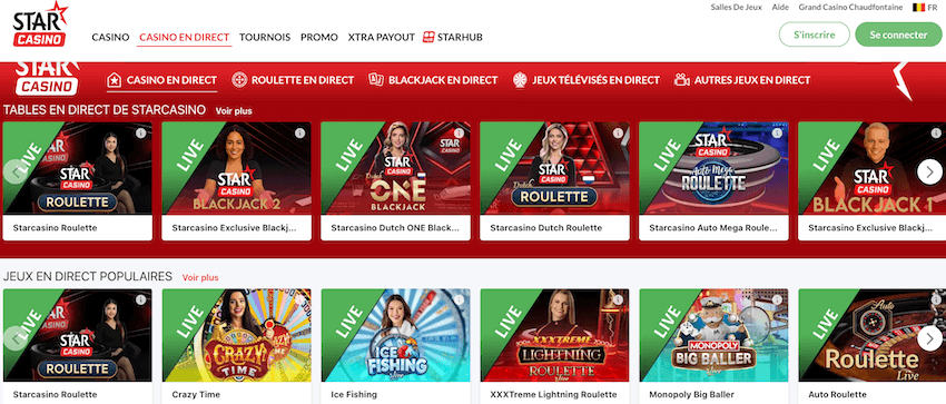 jeux de casino en direct sur Starcasino