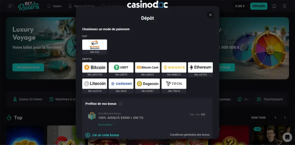 déposer betriviera casino