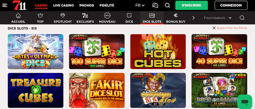 jeux dices et dices slots sur le casino belge 711