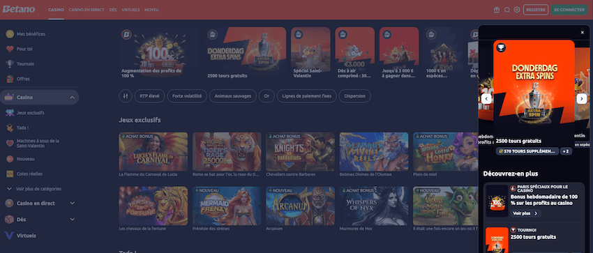 2 500 free spins sur le casino belge betano