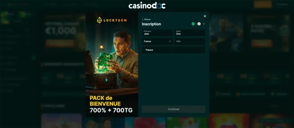 inscription étape 3 luckygem casino
